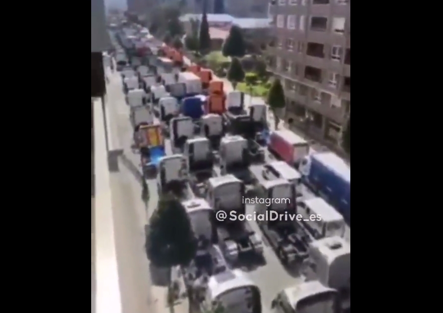 protest řidičů kamionu španělsko