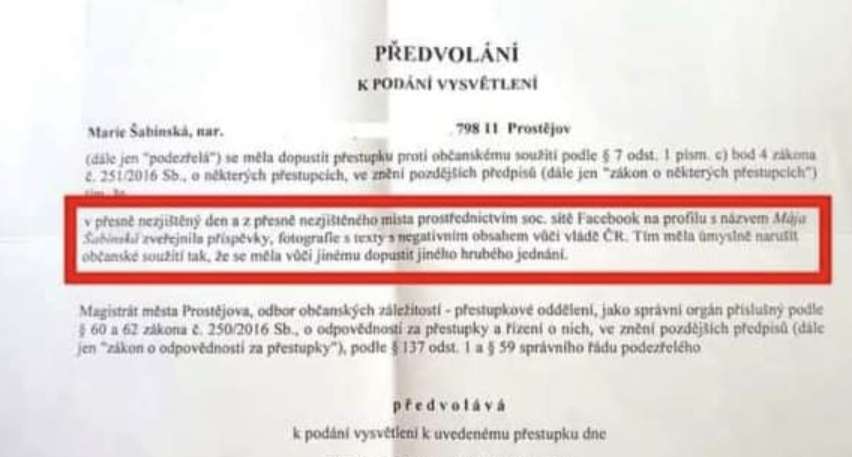 výzva přestupek kritika vlády